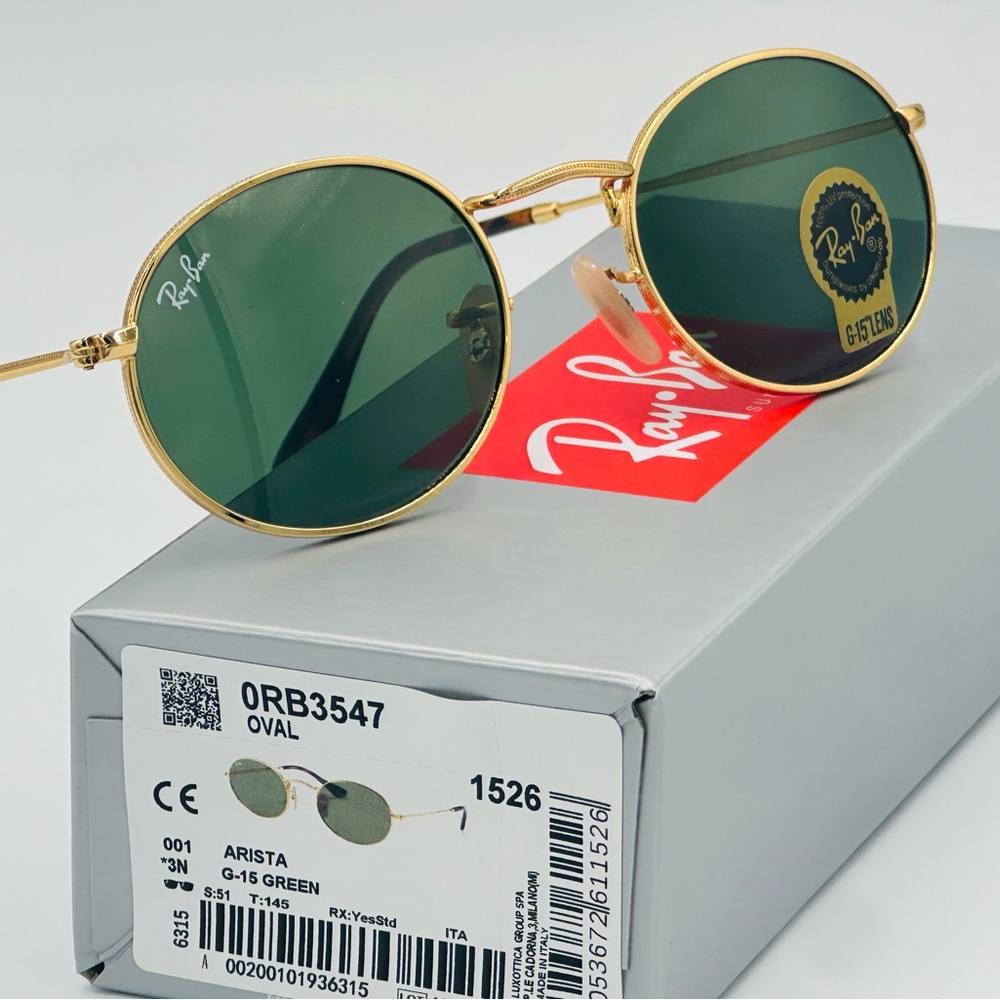 Ray-Ban Oval Women’s Sunglasses RB3547 51mm Arista Gold with Green (G-15) Lens - Picture 5 of 10